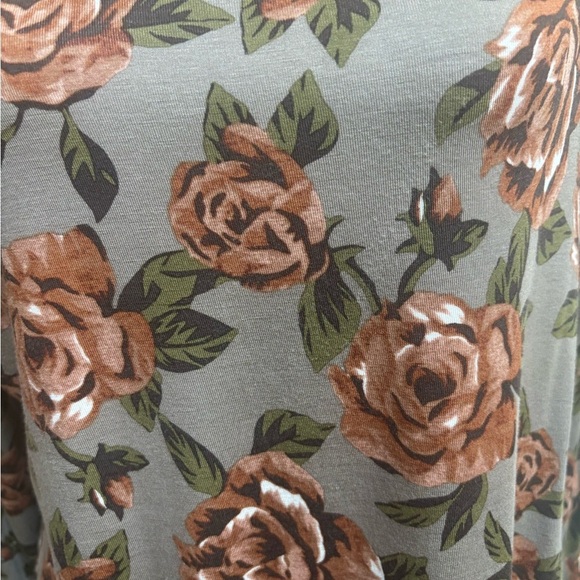 LOGO BY LORI GOLDSTEIN GREEN & BROWN FLORAL DRESSY CASUAL SWING BLOUSE SZ M - Picture 4 of 8